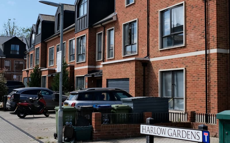 Newly built brick houses on a UK residential street